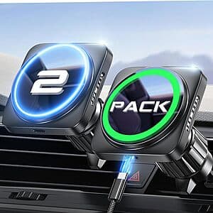 2-pk LISEN 15W MagSafe Car Vent Mount Chargers w/ 2-pk USB-A to USB-C Cables $16.05