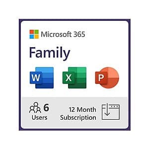 12-Month Microsoft 365 Subscription: Personal (1 user) $60, Family (6 users) $90 & More