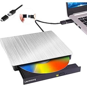 Laurensory USB 3.0 Type-C External DVD / CD Writer Drive (Silver) $9.20