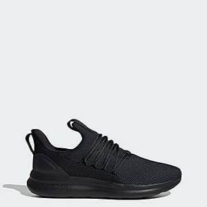 adidas Men's Lite Racer Adapt 7.0 wide running shoe in Core Black with Grey Six grey accents, shown from the side.
