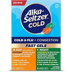 24-Ct Alka-Seltzer Cold & Flu + Congestion Relief Fast Gels Medicine 2 for $10.40 w/ S&S