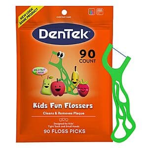 Select Accts: 90-Ct DenTek Kids Fun Flossers (Wild Fruit Flavor) $1.25 w/ S&S