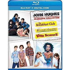 John Hughes Yearbook Collection Blu-ray case featuring The Breakfast Club, Sixteen Candles, and Weird Science with Digital HD access included.