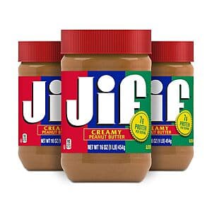 3-Pack 16-Oz Jif Creamy Peanut Butter Jars $6.35 w/ Subscribe & Save