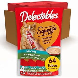 64-Pk 0.5-Oz Delectables Squeeze Up Tuna Lickable Cat Treats w/ Catnip $24.65 w/ S&S