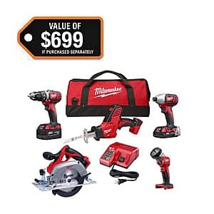 Milwaukee M18 18V 5-Tool Combo Kit w/ 3.0Ah & 1.5Ah Battery + Charger $300 + Free Shipping