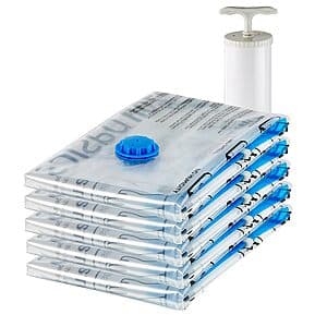 5-Pk Amazon Basics Vacuum Compression Zipper Storage Bags w/ Hand Pump (Medium) $9