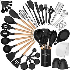 43-Piece Cacoles Wood Handle Silicone Cooking Utensils & Gadgets Set $20