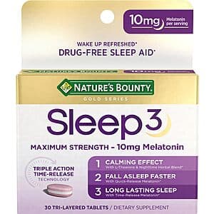 30-Count 10mg Nature's Bounty Melatonin Tri-Layered Tablets $3.90 w/ Subscribe & Save