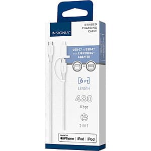 6' Insignia 2-In-1 USB-C Braided Charging Cable w/ Lightning Adapter (White) $5 + Free S&H