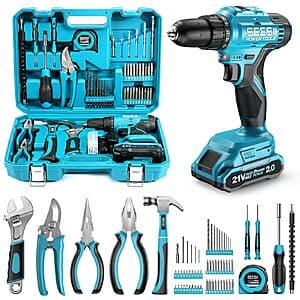 SEESII 21V Cordless Drill & Home Tool Kit w/ 2.0Ah Battery & Charger $36 + Free S&H