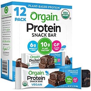 12-Pack 1.41oz. Orgain Organic Vegan Protein Snack Bars (various flavors) from $9.60 w/ Subscribe & Save