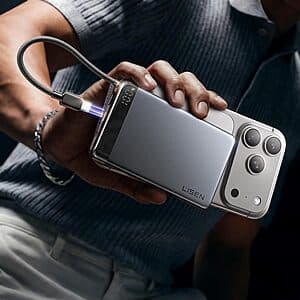 10000mAh LISEN 22.5W Ultra Slim Power Bank w/ Built-In USB-C Cable (Silver) $18