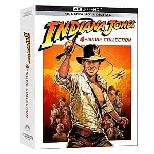Indiana Jones 4-Movie Collection 4K Ultra HD Blu-ray box set with digital codes included.