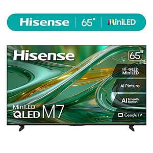 Select Locations: 65" Hisense M7 Mini-LED QLED 4K UHD Google Smart TV (2026) $374 + Free S&H