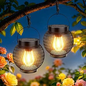 2-Pk WdtPro Outdoor Solar LED Hanging Lanterns (Black) $15