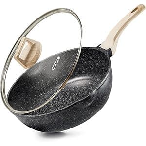 4.5-Qt 10" Carote Nonstick Deep Frying Pan w/ Lid (Granite or White) $20