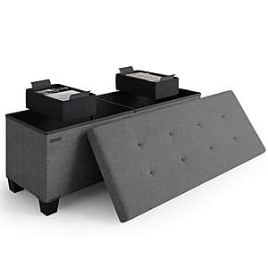 43" STORAGEBUD Storage Ottoman Bench w/ Bins (Grey) $33.40
