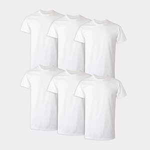 6-Pk Hanes Men's Cotton T-Shirts (V-Neck or Crew, White) 2 for $20 + Free Pickup