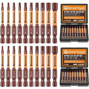 20-Pc Amartisan Metric & SAE Hex Head Allen Wrench Drill Bit Set w/ Storage Box $8