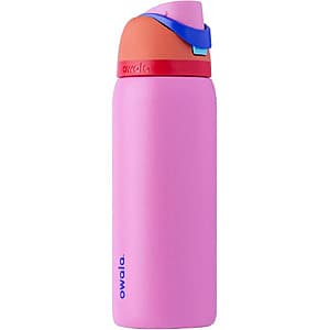 Owala FreeSip 32-oz stainless steel water bottle available in Fruit Punch, Peachy Keen, and Sweet Pea colors with double-wall insulation.