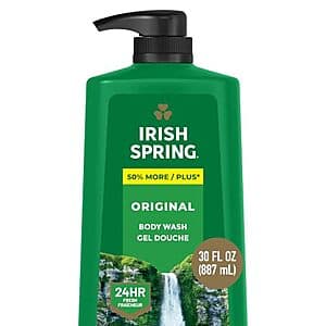 30-oz bottle of Irish Spring Men's Body Wash in Original Scent with green label and branding.