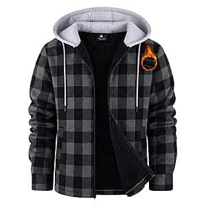 ZITY Men's Flannel Sherpa Fleece Lined Full-Zip Plaid Hooded Jacket $19