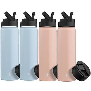 4-Pack 22-Oz JoyJolt Insulated Water Bottle w/ 2 Lids (Blue or Pink) $20 + Free S&H