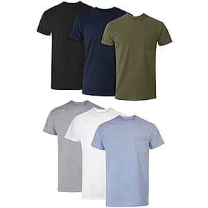 6-Pack Hanes Men's Pocket T-Shirt Undershirts (6 Color Pack) $12