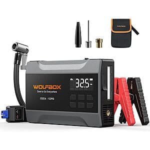 WOLFBOX 2000A 12V 10000mAh Portable Car Jump Starter w/ 150PSI Air Compressor $41.75 + Free S&H