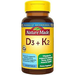Select Accounts: 30-Ct Nature Made Vitamin D3 5000 IU + K2 Supplement Softgels 2 for $10.10 w/ Subscribe & Save
