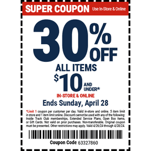 Harbor Freight 3-Days of Spring Offer: Any Single Item Under $10 Online/In-Store 30% Off (Valid thru 4/28)