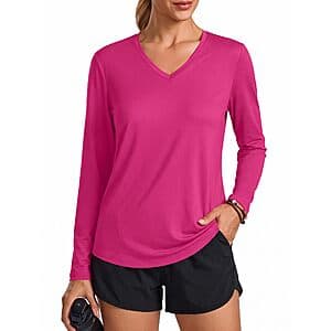 PINSPARK Women's Long Sleeve V Neck Workout Top (UPF 50+) $5