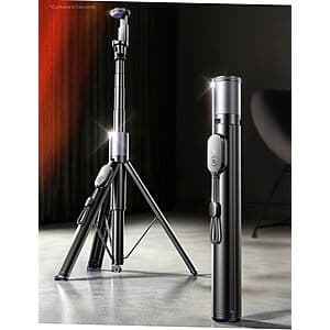 LISEN 67" Phone Tripod/Selfie Stick w/ Auto-Deploy Base & Remote $17