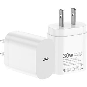 2-Pack HALIHALL 30W USB-C Wall Chargers w/ 6' USB-C to USB-C / Lightning Cable $8