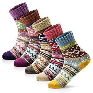 5-Pairs FYC Women's Wool Blend Cozy Crew Socks $5.50