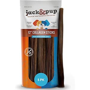 Select Accts: 5pk 12" Jack&Pup Beef Collagen Chew Sticks for Dogs $9.10 w/ S&S