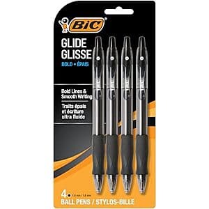 4-Ct BIC Glide 1.6mm Bold Point Black Retractable Ballpoint Pens w/ Comfort Grip $2.80 w/ Subscribe & Save