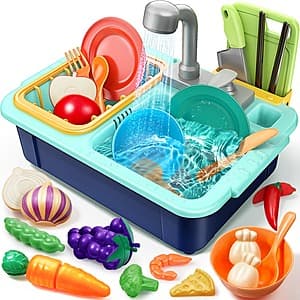 Geyiie Kitchen Play Sink Toy with Running Water Faucet $10