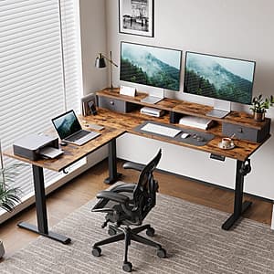 63" x 55" Agilestic L Shaped Electric Standing Desk w/ Drawers (Rustic Brown) $178.75 + Free S&H