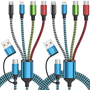 2-Pk Jogrytece 5' 4-in-2 Charging Cables (USB-C, Lightning, Micro-B) $7