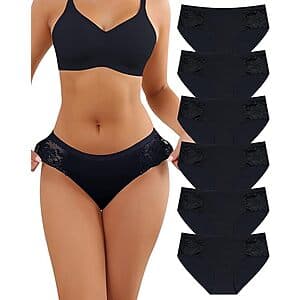 6-Pairs LEVAO Women's Seamless No-Show Lace Cheeky Bikini Underwear from $5