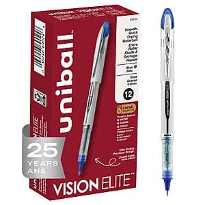 12-Pack uniball Vision Elite Bold Point Rollerball Pens (0.8mm/Blue) $7.85