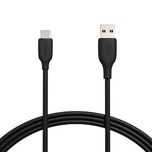 Black 6-foot USB-C to USB-A 2.0 charging cable with standard connectors on both ends.