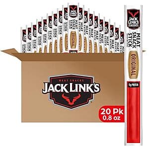 20-Pack 0.8oz Jack Link's Meat Sticks: Original $13.70, Teriyaki $13.30 w/ S&S