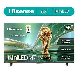 Select Locations: 65" Hisense M7 Mini-LED QLED 4K UHD Google Smart TV (2026) $374 + Free S&H