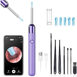 Leiput Ear Wax Removal Tool Camera Cleaning Kit w/ LED Lights (Purple or Pink) $6