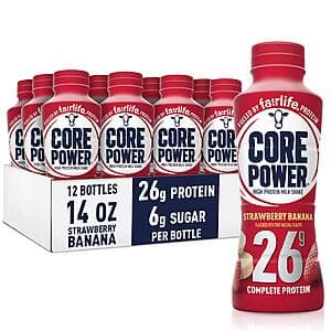 12-Pack 14-Oz Core Power Protein Shake (Strawberry Banana) $24.35 w/ Subscribe & Save + Free Shipping