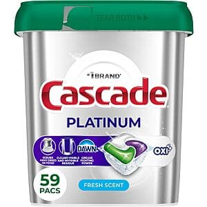 59-Count Cascade Platinum + Oxi Dishwasher Pods (Fresh Scent) $12 w/ Subscribe & Save