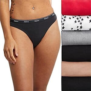 6-Pack Hanes Women's Originals Cott0n Stretch Thong Panties (Basic Color Mix) $8.65